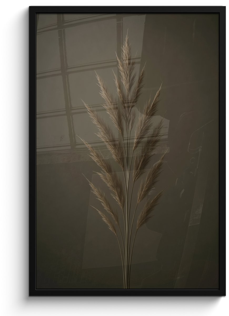 FrameYourWall Poster in lijst - Fotolijst 60x90 cm - Posters - Tak - Pluimgras - Donkerbruin - Posterlijst zwart - Decoratie - Wanddecoratie woonkamer - Muurdecoratie slaapkamer