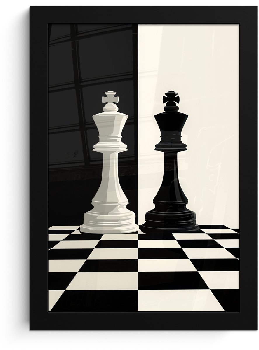 FrameYourWall Poster in lijst - Fotolijst 20x30 cm - Posters - Schaakstukken - Koning - Geblokt - Zwart - Posterlijst zwart - Decoratie - Wanddecoratie woonkamer - Muurdecoratie slaapkamer - Kerstversiering - Kerstdecoratie voor binnen - Kerstmis Schaakstukken - Geblokt