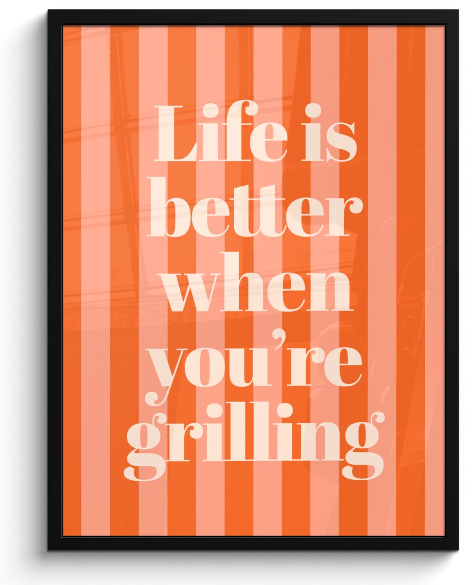 FrameYourWall Poster in lijst - Fotolijst 60x80 cm - Posters - Tekst - Gestreept - Oranje - Zomer - Posterlijst zwart - Decoratie - Wanddecoratie woonkamer - Muurdecoratie slaapkamer Tekst - Strepen