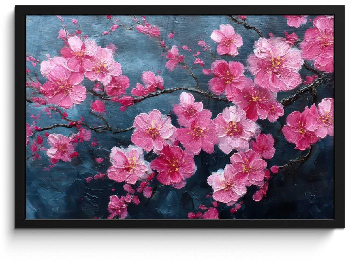 FrameYourWall Poster in lijst - Fotolijst 60x40 cm - Posters - Bloem - Bloesems - Roze - Abstract - Posterlijst zwart - Decoratie - Wanddecoratie woonkamer - Muurdecoratie slaapkamer Bloemen