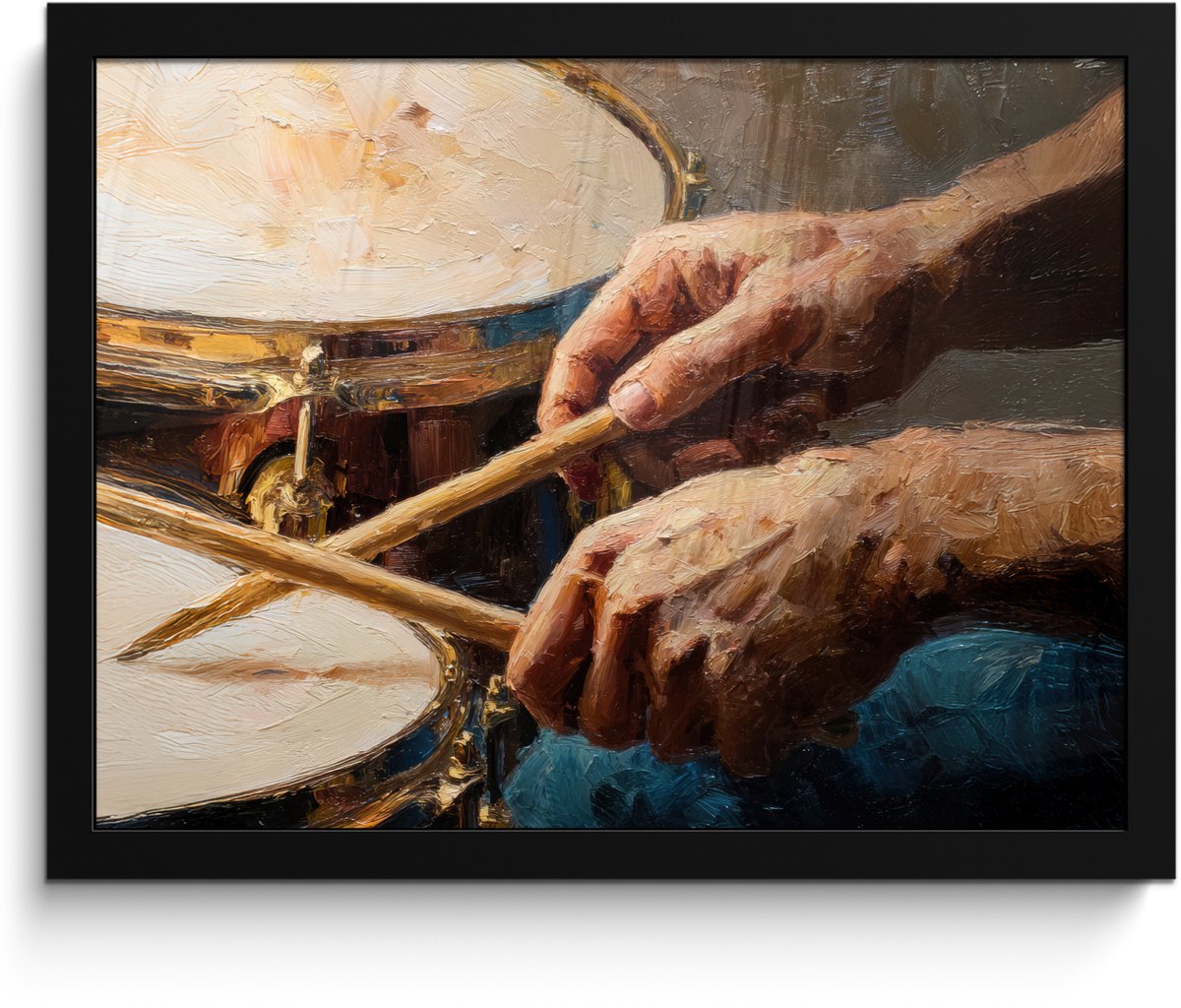 FrameYourWall Poster in lijst - Fotolijst 40x30 cm - Posters - Drumstokken - Olieverf - Man - Posterlijst zwart - Decoratie - Wanddecoratie woonkamer - Muurdecoratie slaapkamer