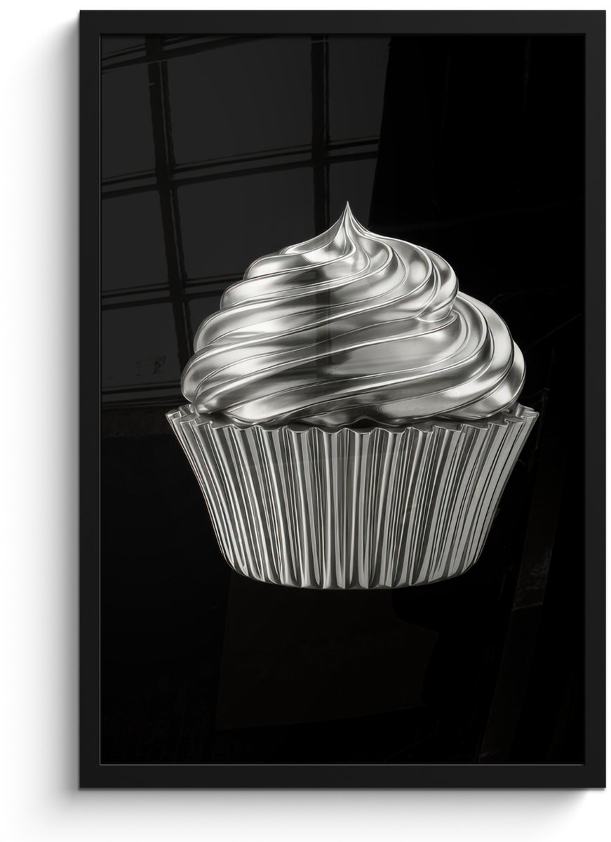 FrameYourWall Poster in lijst - Fotolijst 40x60 cm - Posters - Cupcake - Luxueus - Zilver - Posterlijst zwart - Decoratie - Wanddecoratie woonkamer - Muurdecoratie slaapkamer