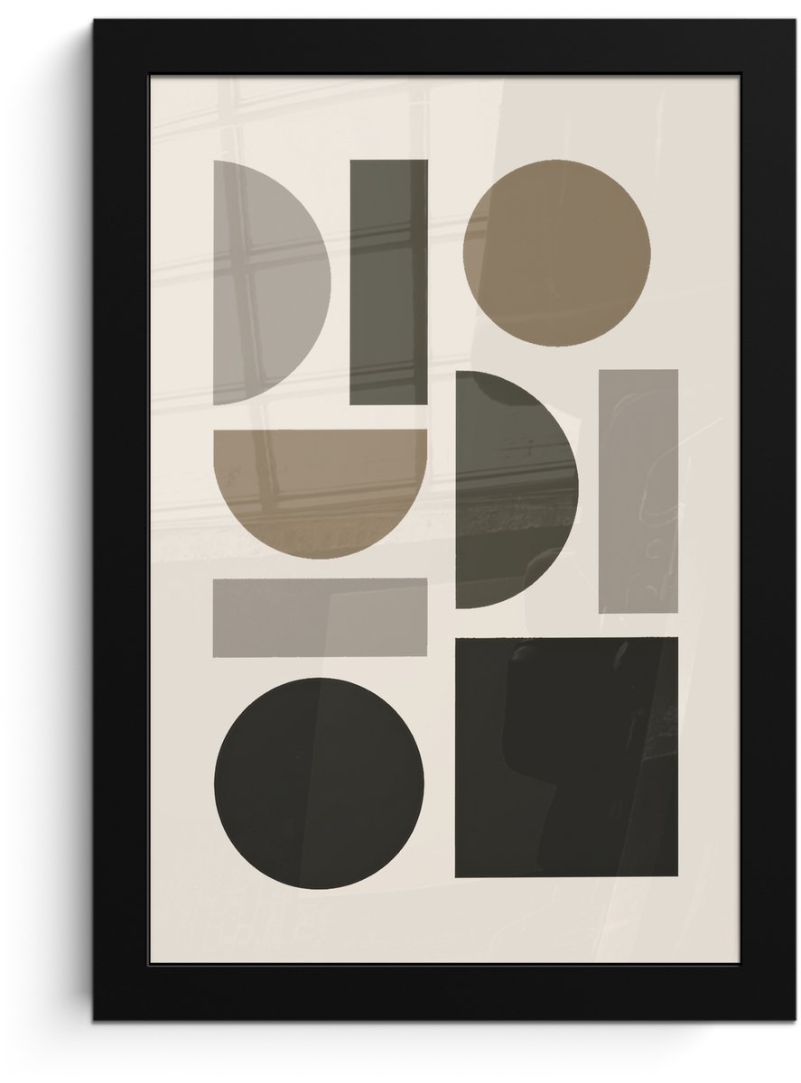 FrameYourWall Poster in lijst - Fotolijst 20x30 cm - Posters - Natuurlijke tinten - Grafisch - Verticale compositie - Posterlijst zwart - Decoratie - Wanddecoratie woonkamer - Muurdecoratie slaapkamer Aardetinte - Grafisch