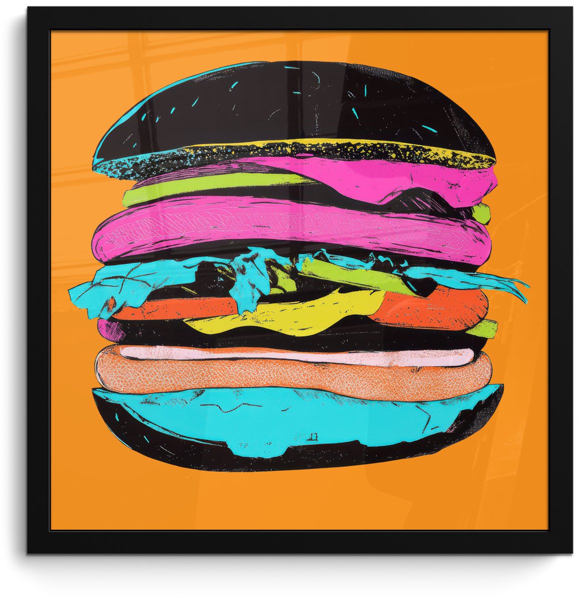 FrameYourWall Poster in lijst - Fotolijst 40x40 cm - Posters - Hamburger - Kleurrijk - Speels - Posterlijst zwart - Decoratie - Wanddecoratie woonkamer - Muurdecoratie slaapkamer