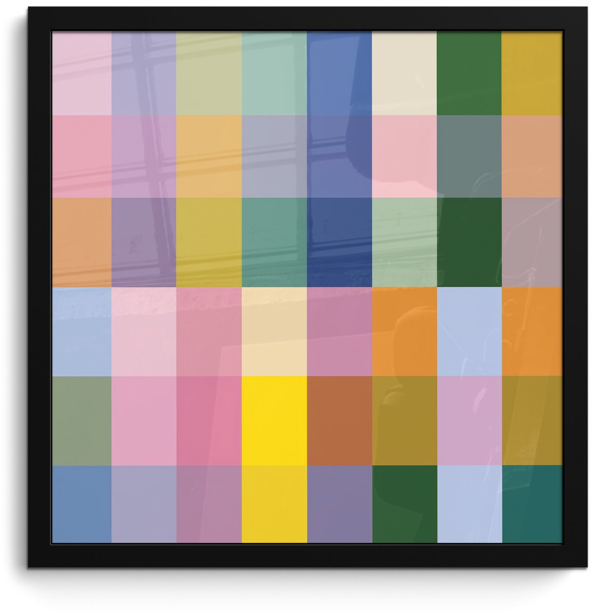 FrameYourWall Poster in lijst - Fotolijst 40x40 cm - Posters - Blokken - Vierkant - Patroon - Gekleurd - Posterlijst zwart - Decoratie - Wanddecoratie woonkamer - Muurdecoratie slaapkamer
