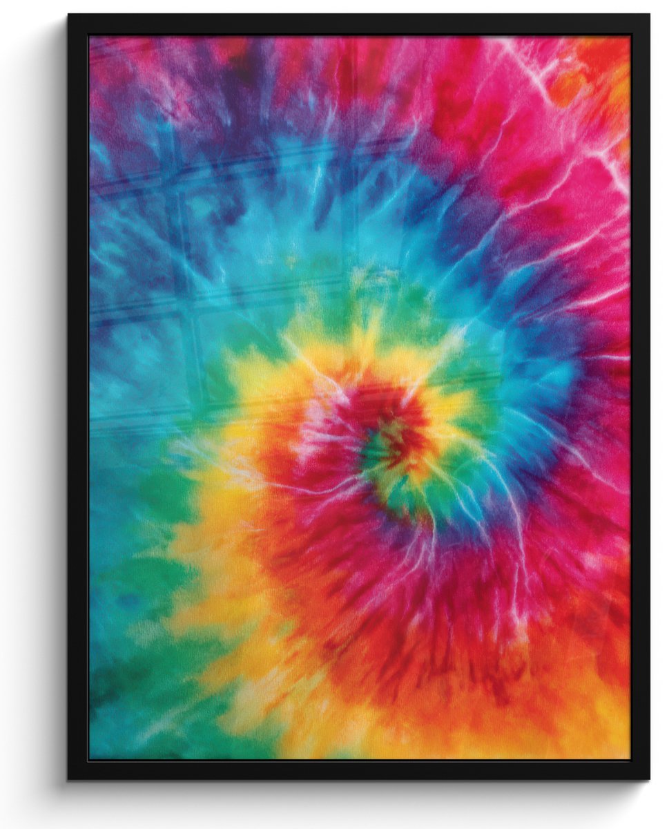 FrameYourWall Poster in lijst - Fotolijst 60x80 cm - Posters - Regenboog - Tie dye - Kleurrijk - Blauw - Posterlijst zwart - Decoratie - Wanddecoratie woonkamer - Muurdecoratie slaapkamer