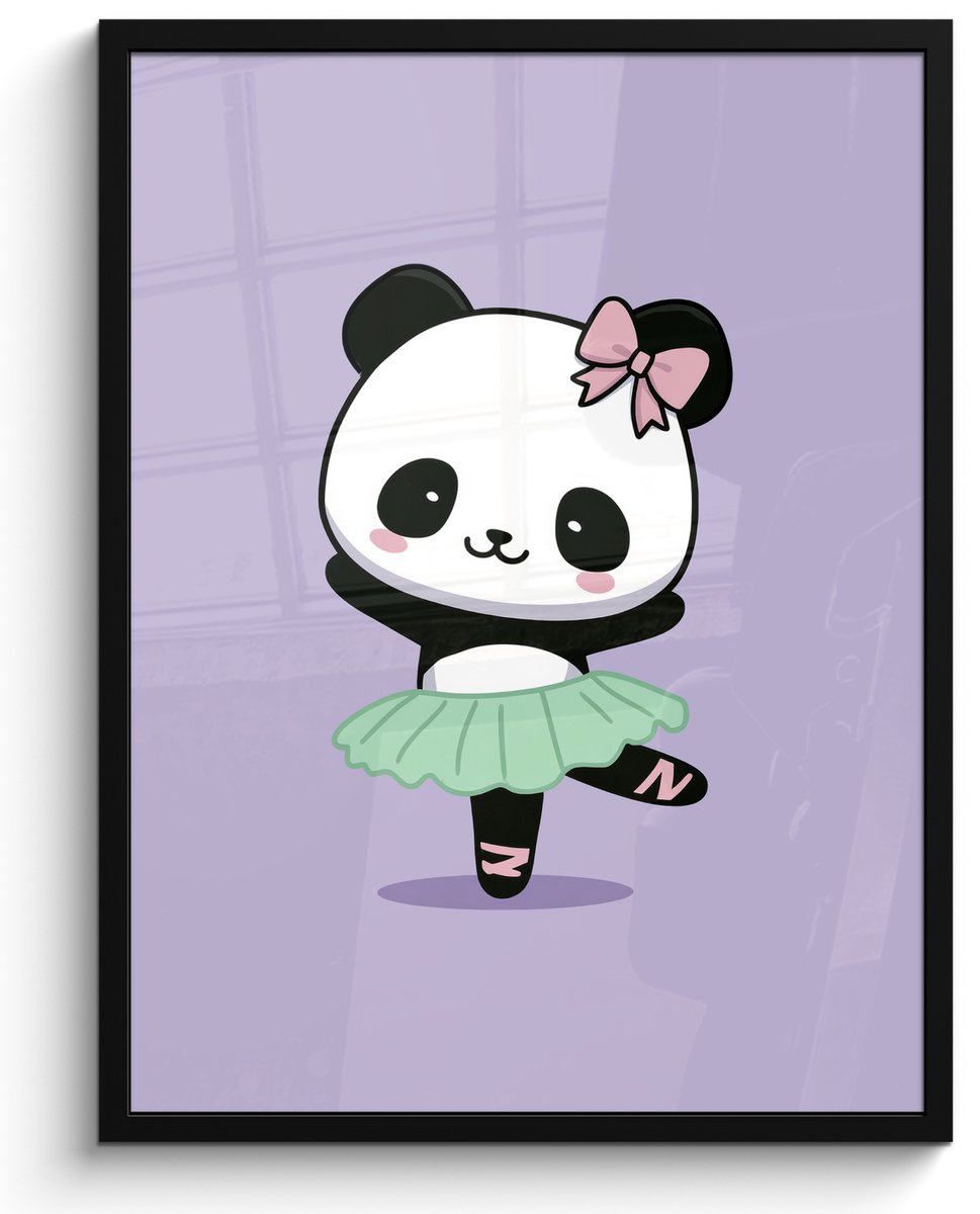 FrameYourWall Poster in lijst - Fotolijst 60x80 cm - Posters - Panda - Paars - Sierlijk - Kawaii - Posterlijst zwart - Decoratie - Wanddecoratie woonkamer - Muurdecoratie slaapkamer