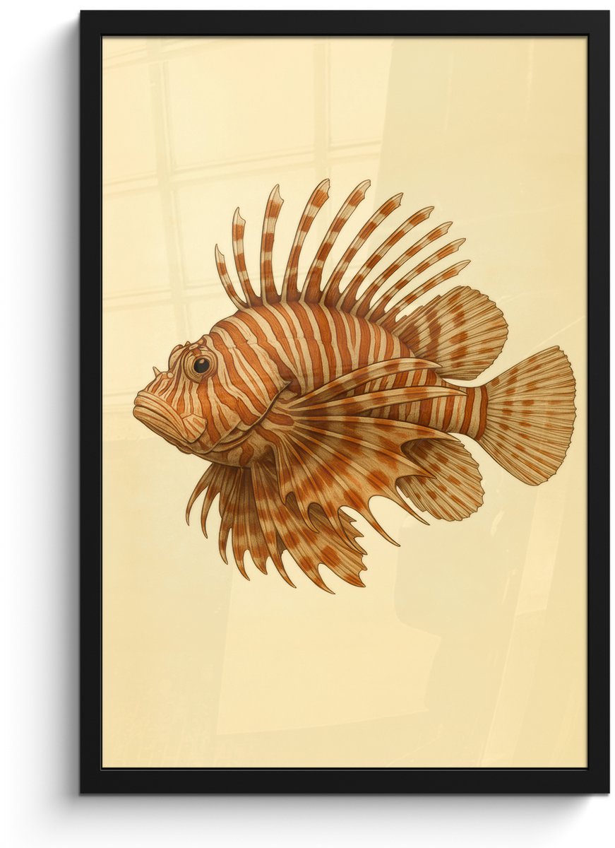 FrameYourWall Poster in lijst - Fotolijst 40x60 cm - Posters - Strepen - Vis - Rond - Stekels - Posterlijst zwart - Decoratie - Wanddecoratie woonkamer - Muurdecoratie slaapkamer Vis - Stekels