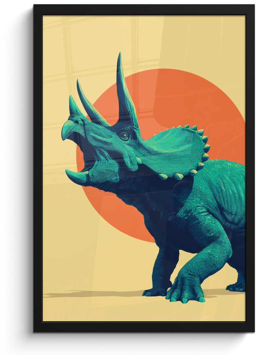 FrameYourWall Poster in lijst - Fotolijst 40x60 cm - Posters - Triceratops - Cirkel - Oranje - Hoorns - Posterlijst zwart - Decoratie - Wanddecoratie woonkamer - Muurdecoratie slaapkamer