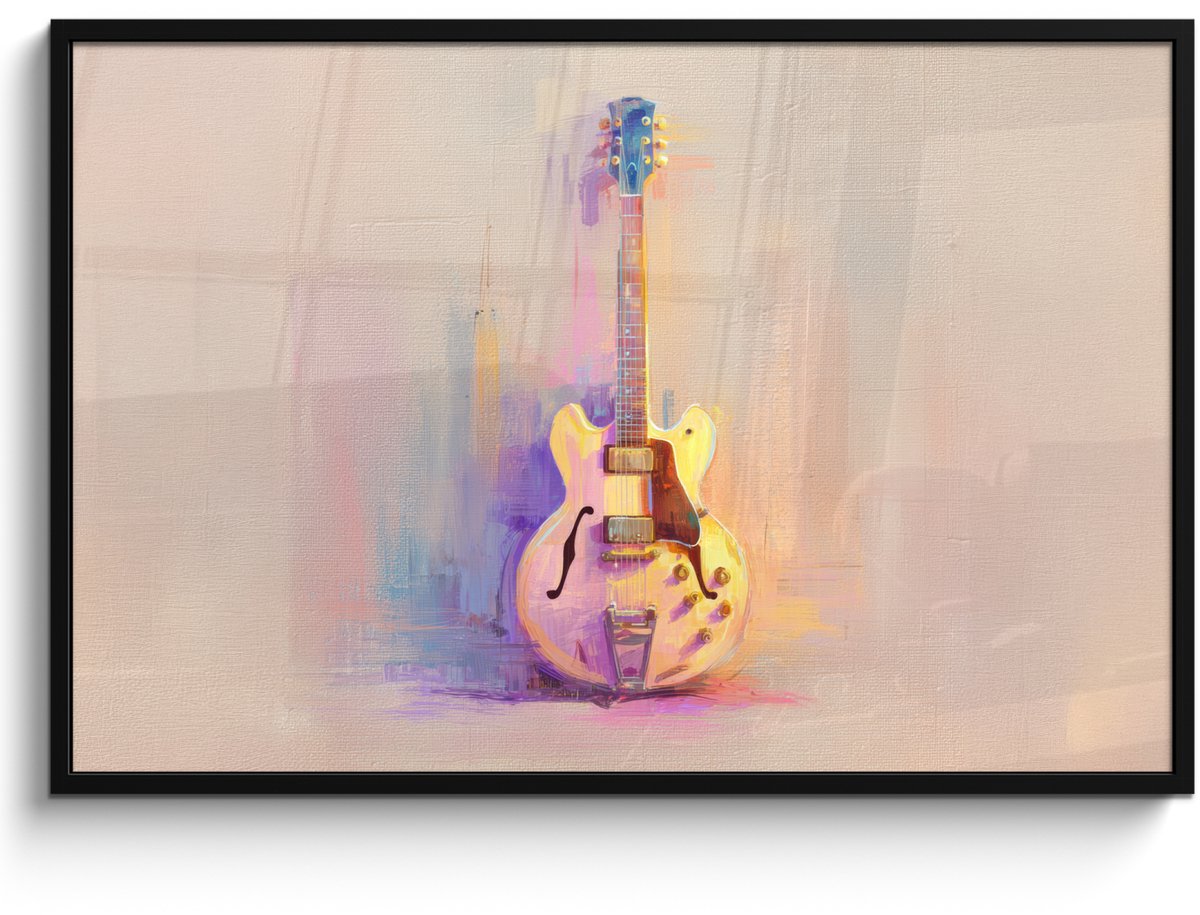 FrameYourWall Poster in lijst - Fotolijst 120x80 cm - Posters - Gitaar - Pastel - Schilderachtig - Posterlijst zwart - Decoratie - Wanddecoratie woonkamer - Muurdecoratie slaapkamer