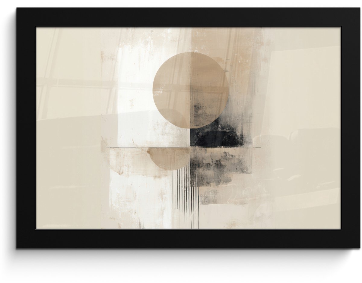 FrameYourWall Poster in lijst - Fotolijst 30x20 cm - Posters - Cirkel - Compositie - Diepte - Beige - Posterlijst zwart - Decoratie - Wanddecoratie woonkamer - Muurdecoratie slaapkamer