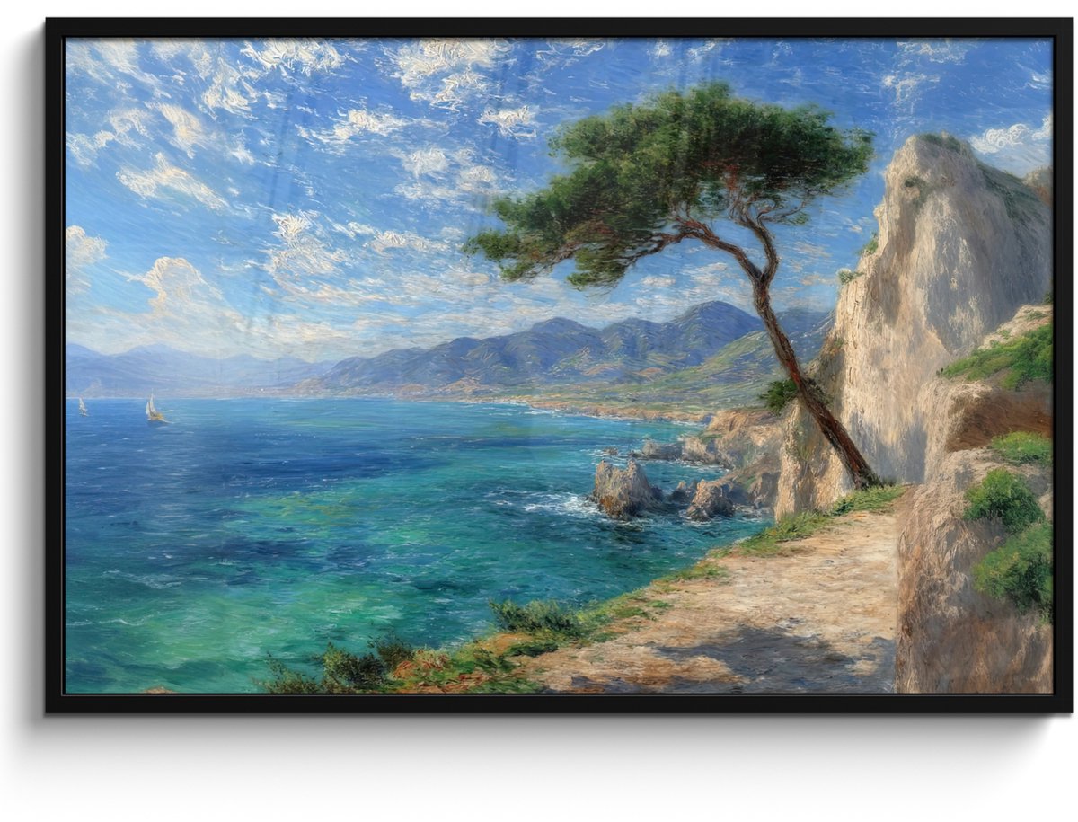 FrameYourWall Poster in lijst - Fotolijst 120x80 cm - Posters - Rotsen - Kustlijn - Boom - Bergen - Posterlijst zwart - Decoratie - Wanddecoratie woonkamer - Muurdecoratie slaapkamer
