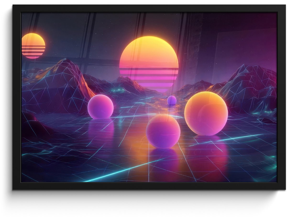 FrameYourWall Poster in lijst - Fotolijst 60x40 cm - Posters - Landschap - Bergen - Bollen - Licht - Posterlijst zwart - Decoratie - Wanddecoratie woonkamer - Muurdecoratie slaapkamer