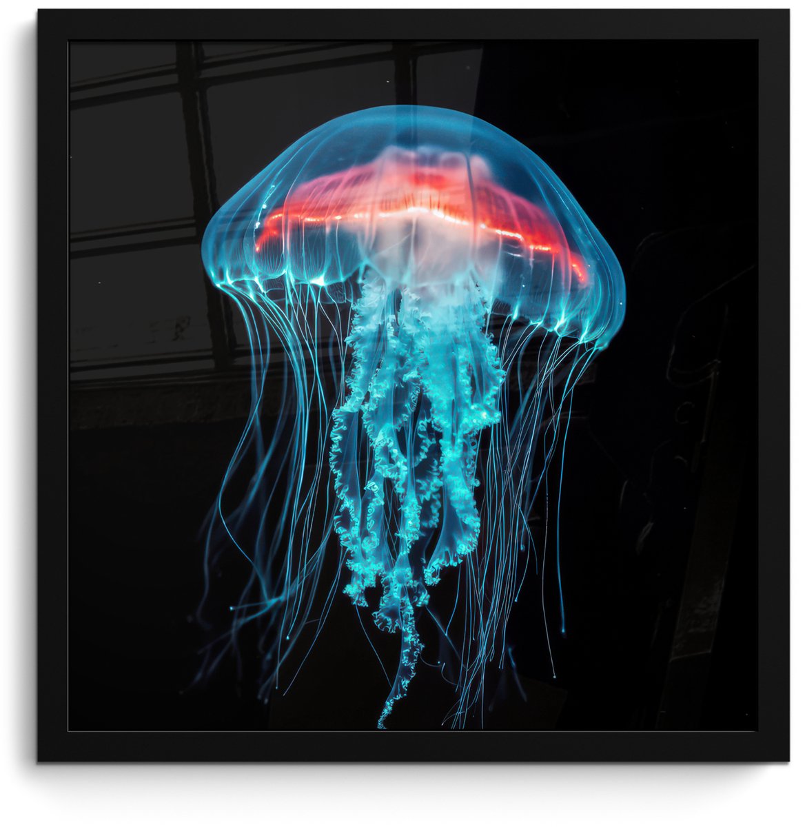 FrameYourWall Poster in lijst - Fotolijst 40x40 cm - Posters - Kwal - Tentakels - Blauw - Licht - Posterlijst zwart - Decoratie - Wanddecoratie woonkamer - Muurdecoratie slaapkamer Kwal - Tentakels - Licht