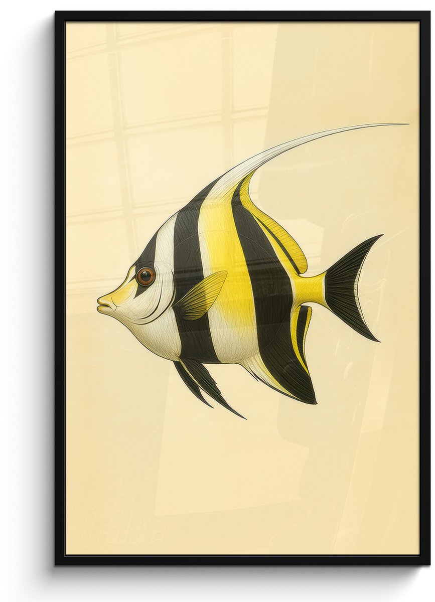 FrameYourWall Poster in lijst - Fotolijst 80x120 cm - Posters - Vis - Sierlijk - Rugvin - Geel - Posterlijst zwart - Decoratie - Wanddecoratie woonkamer - Muurdecoratie slaapkamer