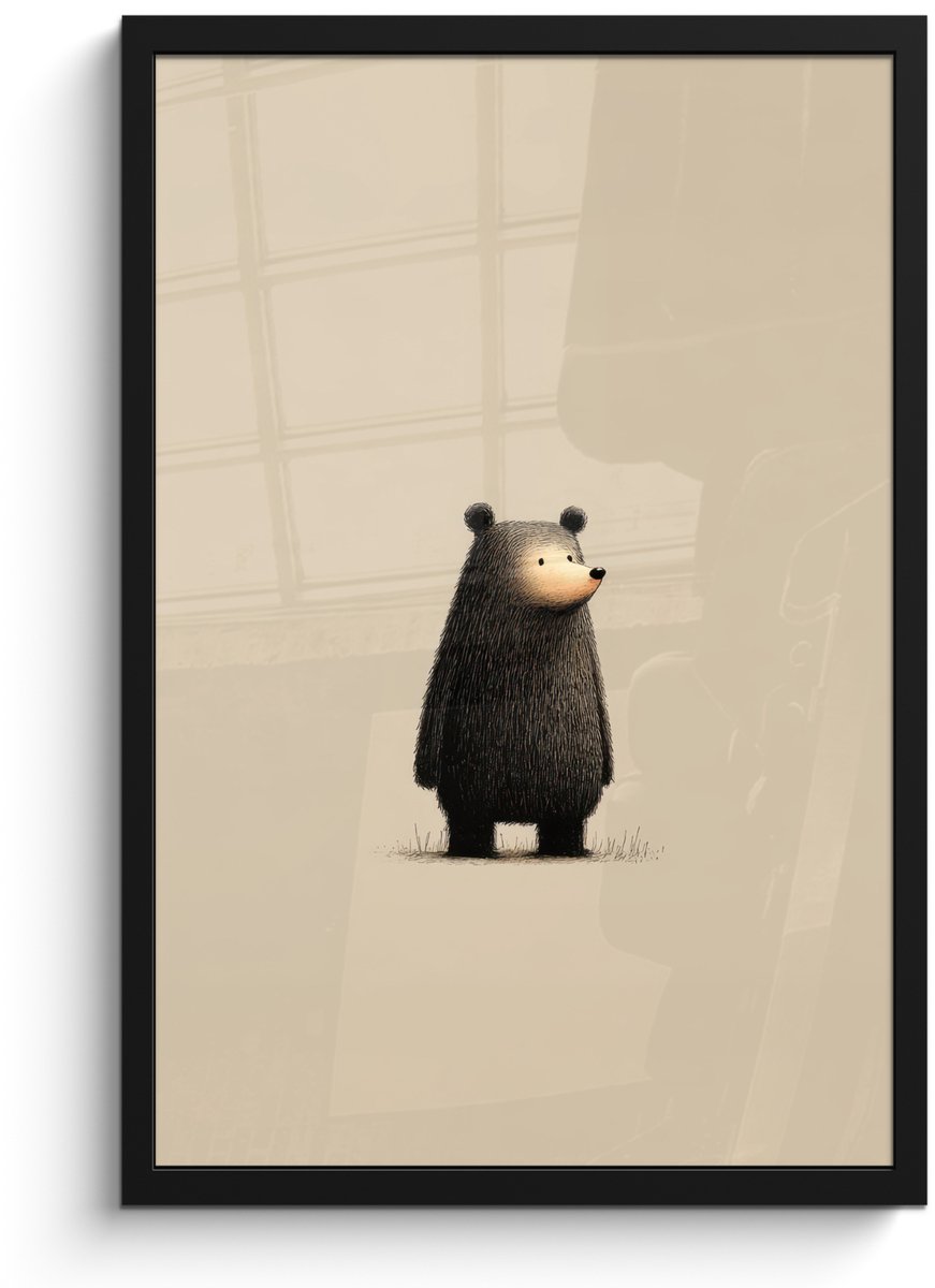 FrameYourWall Poster in lijst - Fotolijst 40x60 cm - Posters - Beer - Donkerbruin - Minimalistisch - Posterlijst zwart - Decoratie - Wanddecoratie woonkamer - Muurdecoratie slaapkamer