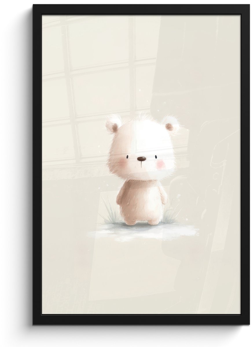 FrameYourWall Poster in lijst - Fotolijst 40x60 cm - Posters - Beertje - Sneeuwvlokje - Wit - Pluizig - Posterlijst zwart - Decoratie - Wanddecoratie woonkamer - Muurdecoratie slaapkamer