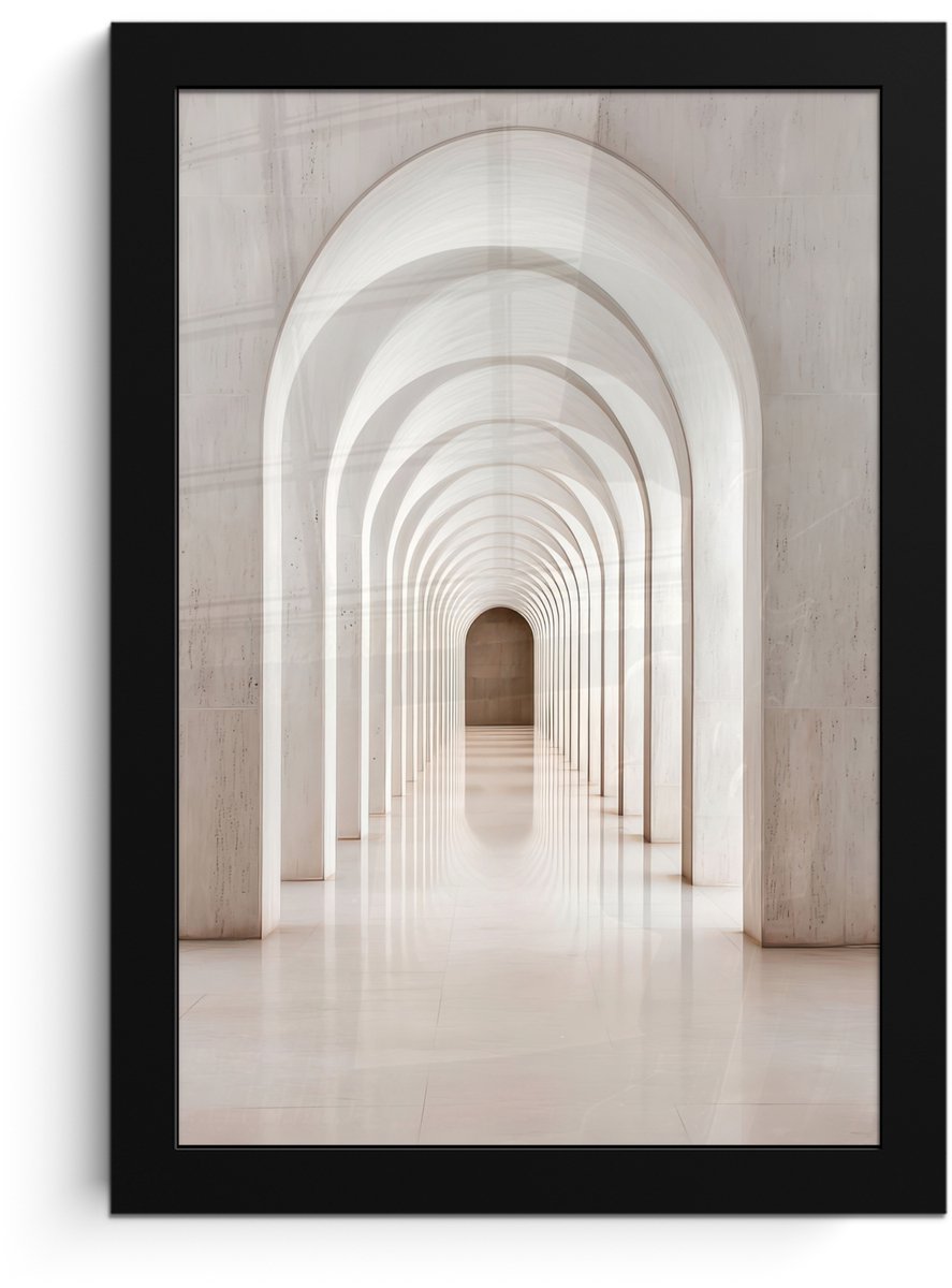 FrameYourWall Poster in lijst - Fotolijst 20x30 cm - Posters - Hal - Bogen - Symmetrisch - Modern - Posterlijst zwart - Decoratie - Wanddecoratie woonkamer - Muurdecoratie slaapkamer
