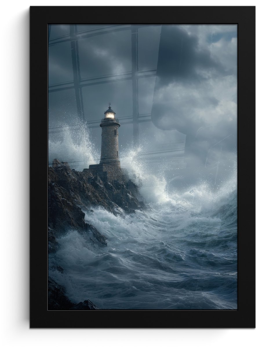 FrameYourWall Poster in lijst - Fotolijst 20x30 cm - Posters - Rotsen - Vuurtoren - Golven - Klliffen - Posterlijst zwart - Decoratie - Wanddecoratie woonkamer - Muurdecoratie slaapkamer Rotsen - Golven - Vuurtoren