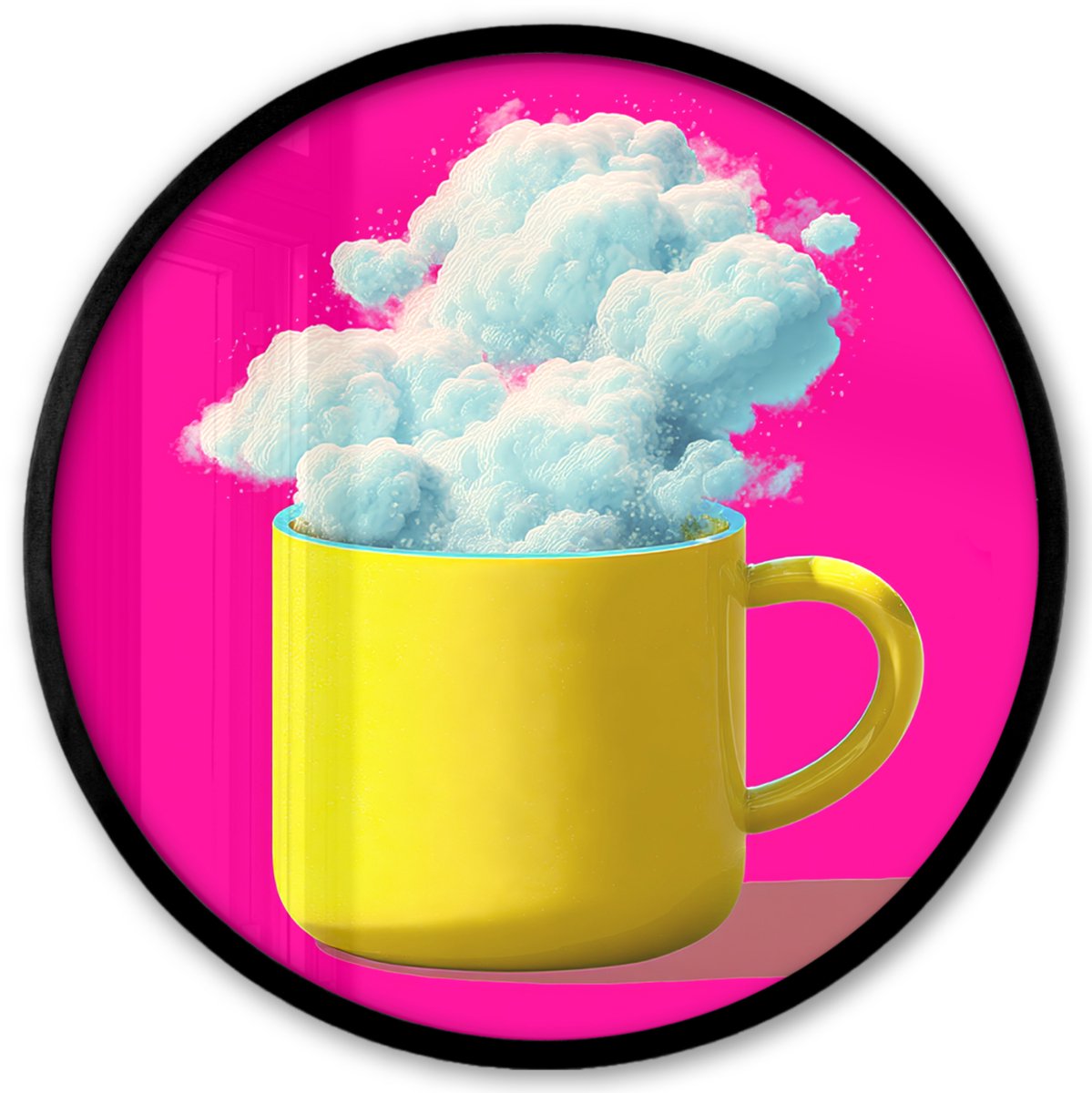 FrameYourWall Poster in lijst Rond - Fotolijst 40x40 cm - Posters - Mok - Wolken - Roze - Minimalitisch - Ronde posterlijst zwart - Decoratie - Wanddecoratie woonkamer - Muurdecoratie slaapkamer