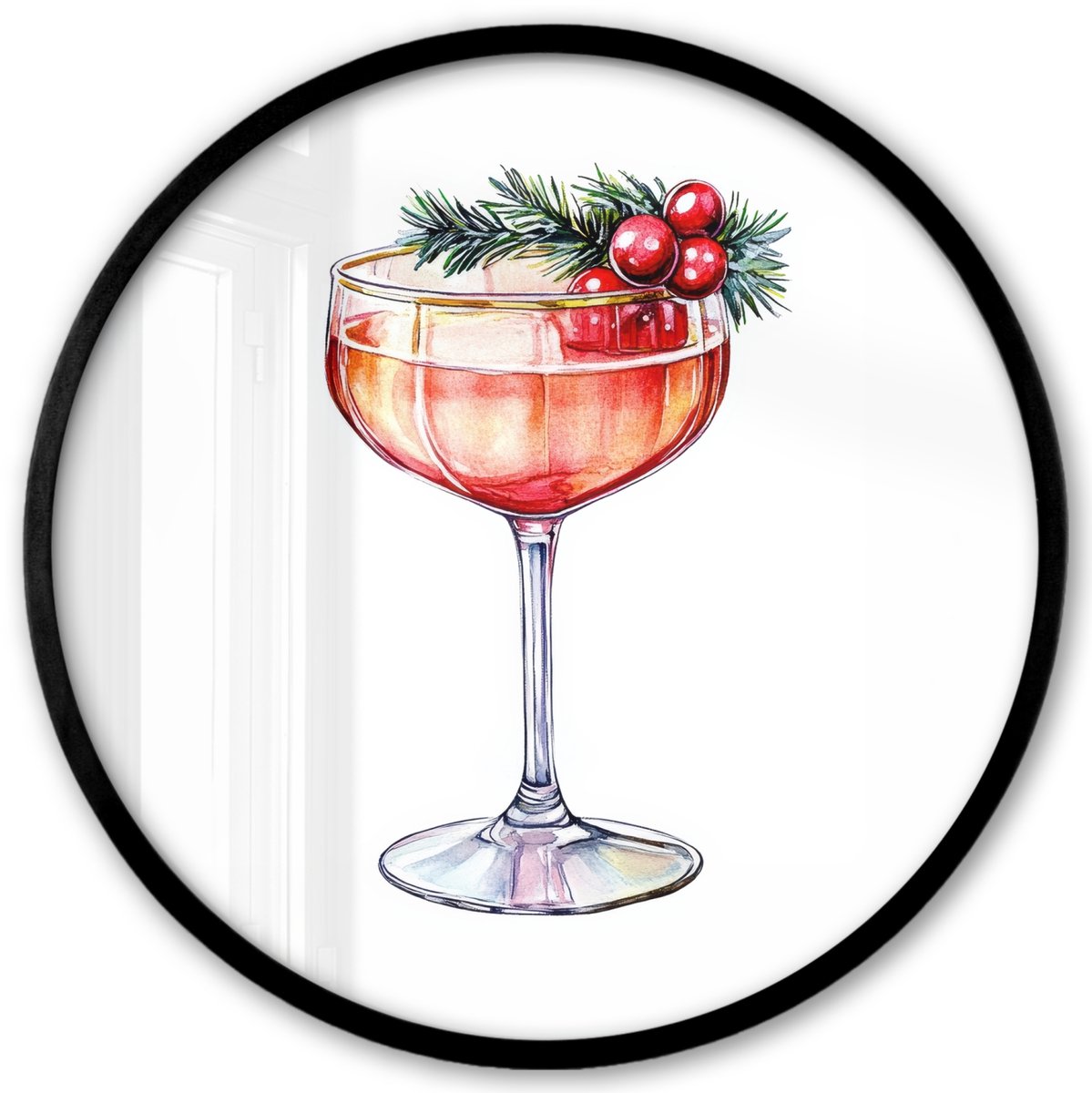 FrameYourWall Poster in lijst Rond - Fotolijst 40x40 cm - Posters - Cocktail - Feest - Winter - Decoratie - Ronde posterlijst zwart - Decoratie - Wanddecoratie woonkamer - Muurdecoratie slaapkamer Cocktail - Kerst