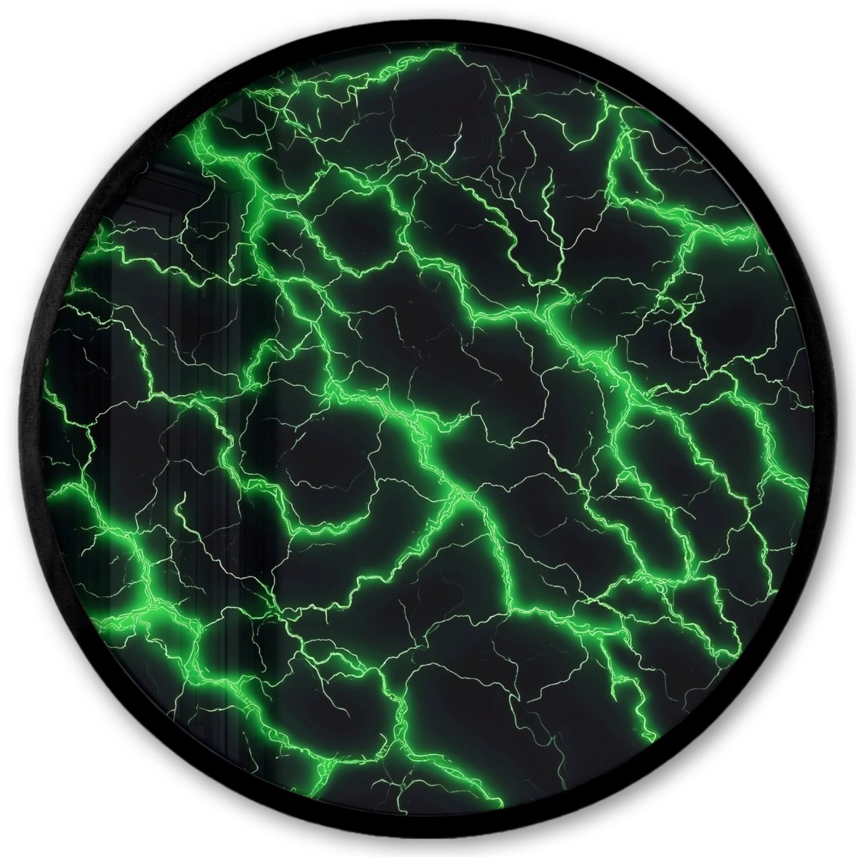 FrameYourWall Poster in lijst Rond - Fotolijst 40x40 cm - Posters - Gaming - Bliksemflitsen - Groen - Energie - Ronde posterlijst zwart - Decoratie - Wanddecoratie woonkamer - Muurdecoratie slaapkamer