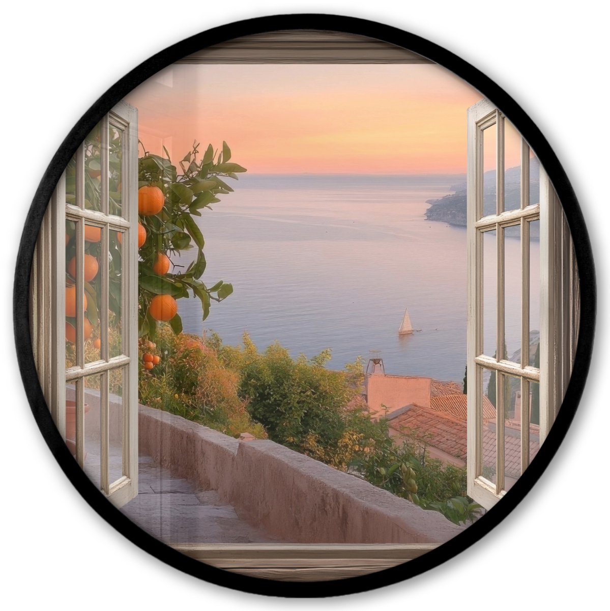 FrameYourWall Poster in lijst Rond - Fotolijst 40x40 cm - Posters - Doorkijk - Uitzicht - Meer - Landschap - Ronde posterlijst zwart - Decoratie - Wanddecoratie woonkamer - Muurdecoratie slaapkamer