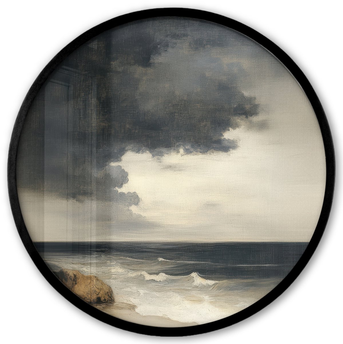 FrameYourWall Poster in lijst Rond - Fotolijst 40x40 cm - Posters - Kust - Golven - Rots - Storm - Ronde posterlijst zwart - Decoratie - Wanddecoratie woonkamer - Muurdecoratie slaapkamer Zee - Storm