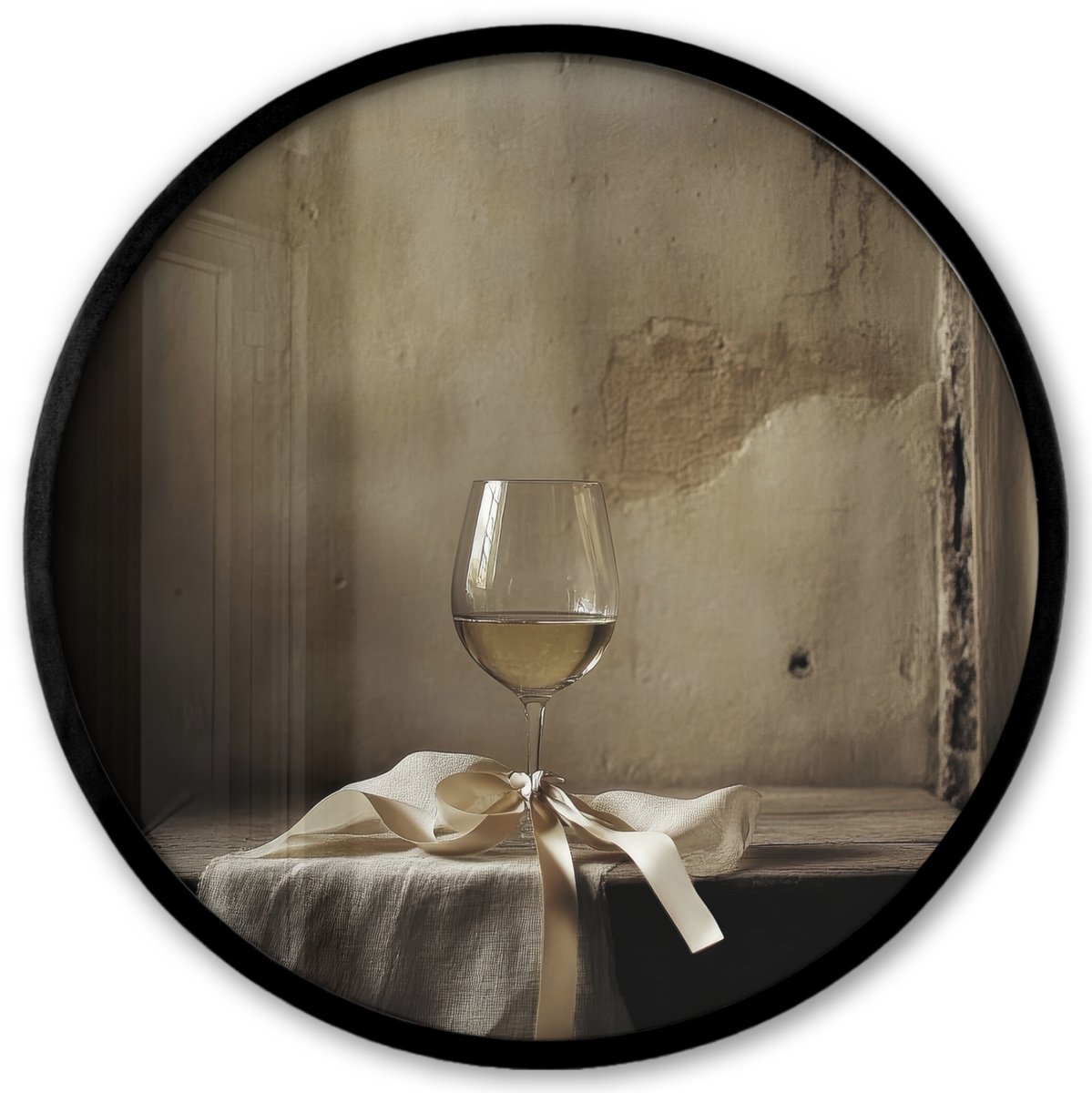FrameYourWall Poster in lijst Rond - Fotolijst 40x40 cm - Posters - Strik - Beige - Witte - Wijn - Ronde posterlijst zwart - Decoratie - Wanddecoratie woonkamer - Muurdecoratie slaapkamer