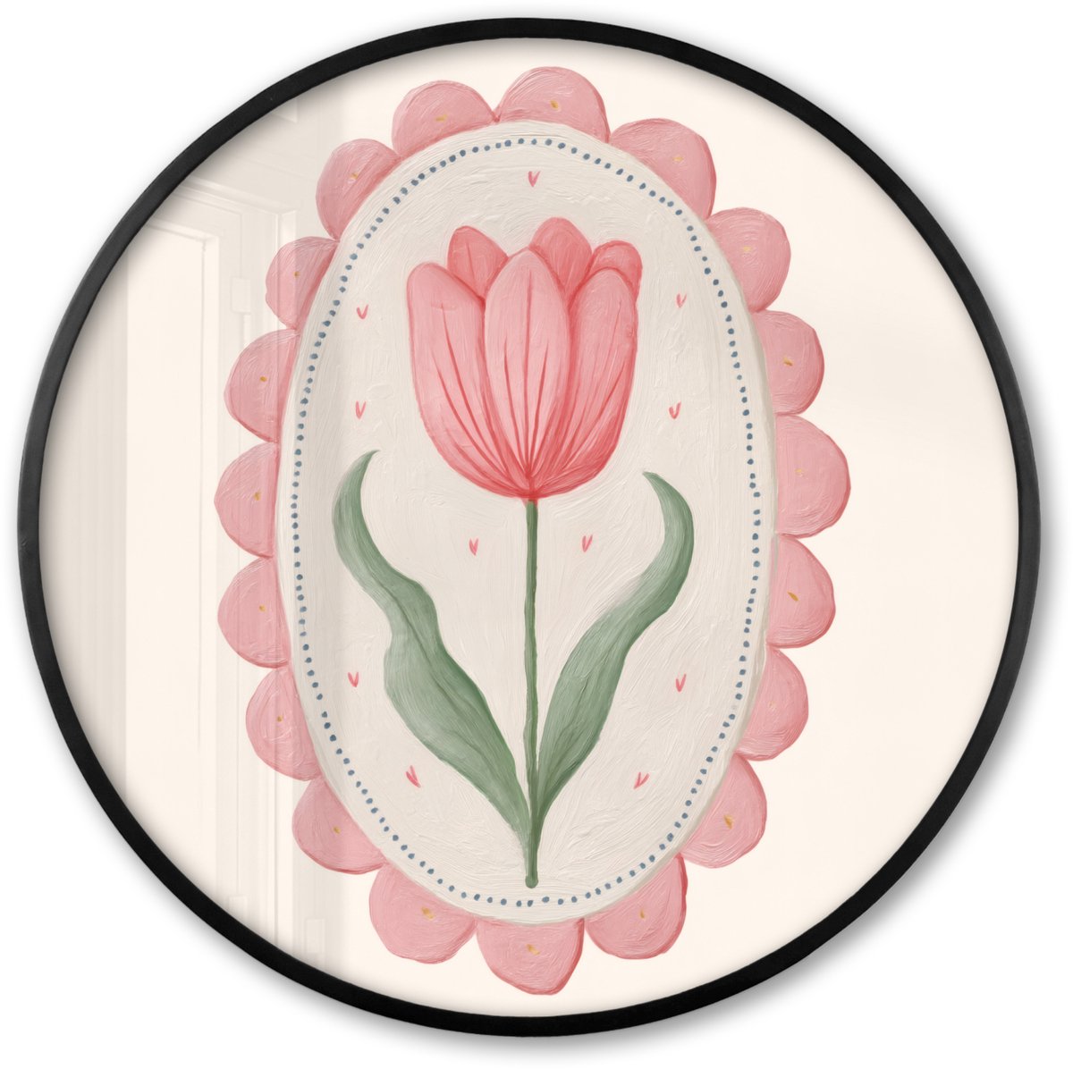 FrameYourWall Poster in lijst Rond - Fotolijst 60x60 cm - Posters - Tulp - Lijst - Ovaal - Illustratie - Ronde posterlijst zwart - Decoratie - Wanddecoratie woonkamer - Muurdecoratie slaapkamer Tulp - Ovaal