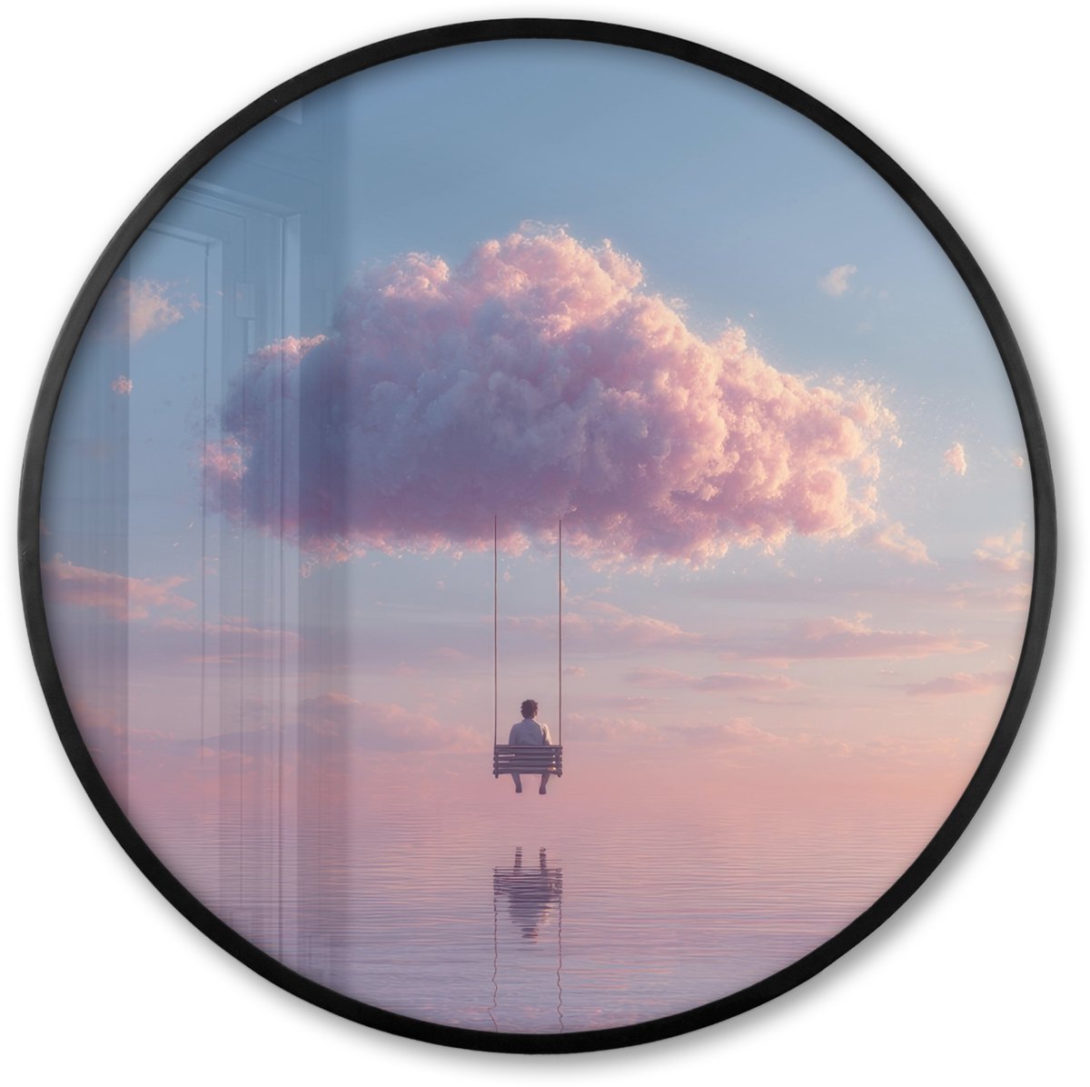 FrameYourWall Poster in lijst Rond - Fotolijst 80x80 cm - Posters - Wolk - Schommel - Kleurrijke lucht - Ronde posterlijst zwart - Decoratie - Wanddecoratie woonkamer - Muurdecoratie slaapkamer
