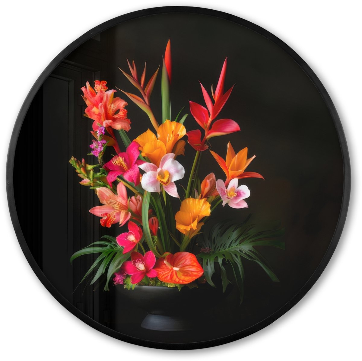 FrameYourWall Poster in lijst Rond - Fotolijst 60x60 cm - Posters - Boeket - Bloemen - Exotisch - Ronde posterlijst zwart - Decoratie - Wanddecoratie woonkamer - Muurdecoratie slaapkamer Boeket - Bloemen 2