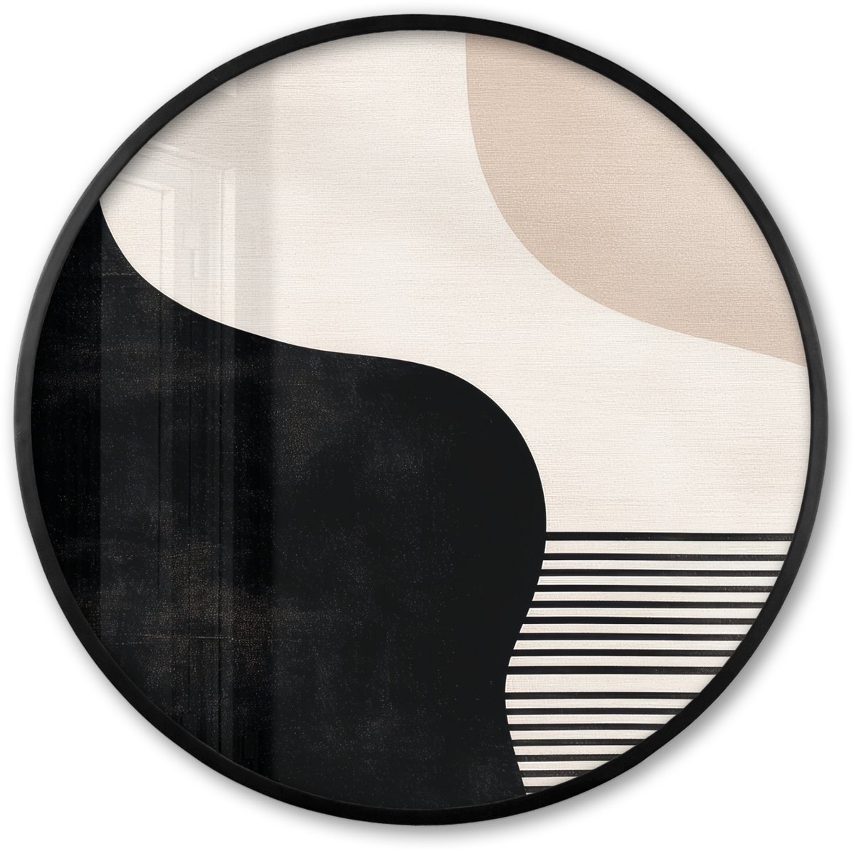 FrameYourWall Poster in lijst Rond - Fotolijst 80x80 cm - Posters - Abstract - Japandi - Beige - Modern - Ronde posterlijst zwart - Decoratie - Wanddecoratie woonkamer - Muurdecoratie slaapkamer