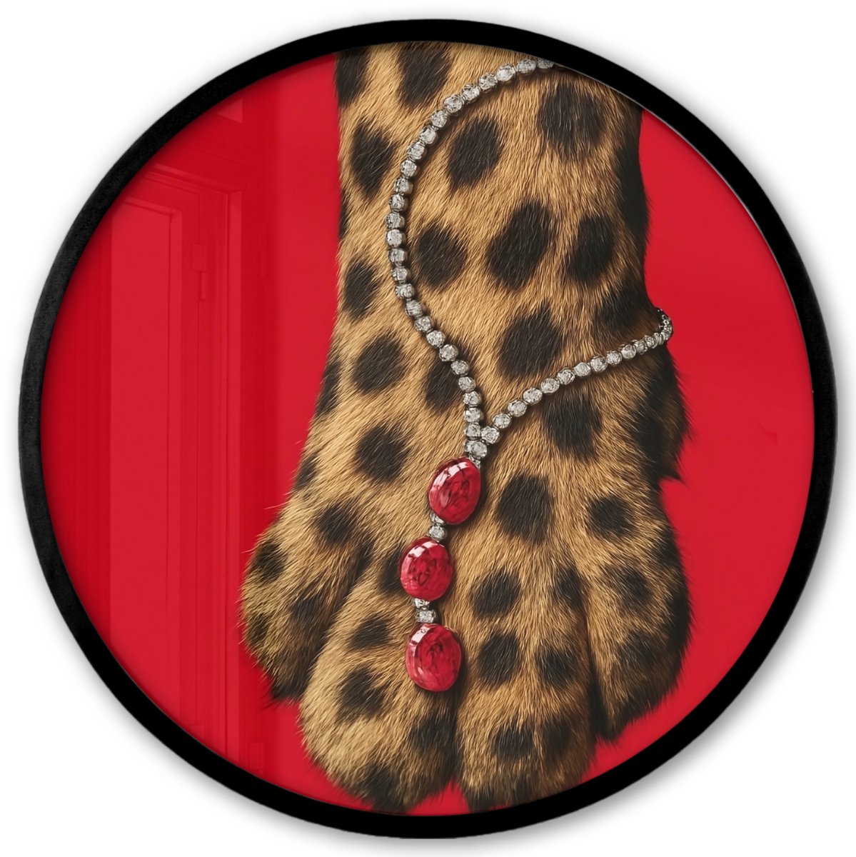 FrameYourWall Poster in lijst Rond - Fotolijst 40x40 cm - Posters - Poot - Luipaard - Ketting - Edelstenen - Ronde posterlijst zwart - Decoratie - Wanddecoratie woonkamer - Muurdecoratie slaapkamer