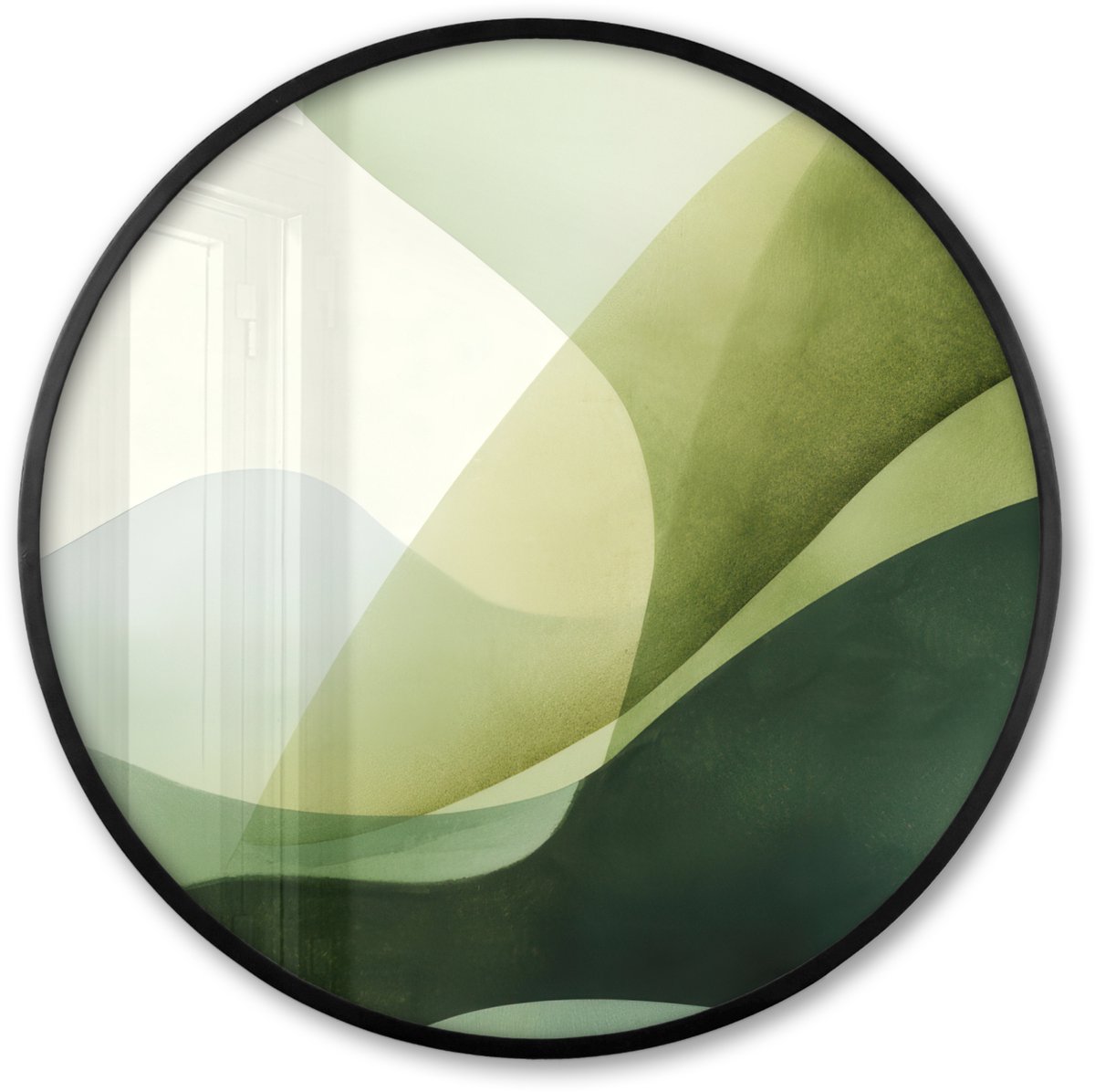 FrameYourWall Poster in lijst Rond - Fotolijst 60x60 cm - Posters - Golven - Abstract - Lichtgroen - Sierlijk - Ronde posterlijst zwart - Decoratie - Wanddecoratie woonkamer - Muurdecoratie slaapkamer