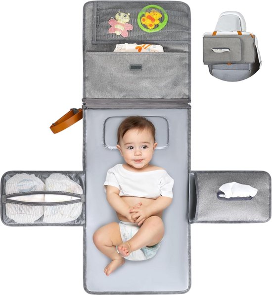 Goodivery® - Xl draagbare verschoningsmat - waterdicht - afneembare tas - handdoekdispenser - kussen - functioneel ontwerp met 6 vakken - ideaal cadeau voor nieuwe ouders (grijs)