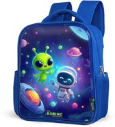 NoBoringSuitcases.com® - Rugzak blauw - Schooltas jongens - Vrolijke Ontmoeting in de Ruimte - Kinder rugtas jongen - Boekentas kind - Kinderrugzak voor school - Schoolrugzak