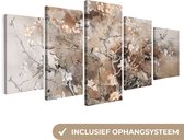 Ensemble de peintures sur toile 200x100 cm - Décoration murale cinq pièces - Fleur d'amandier - Abstrait - Beige - Décoration murale salon - Décoration chambre - Accessoires chambre - Peintures sur toile