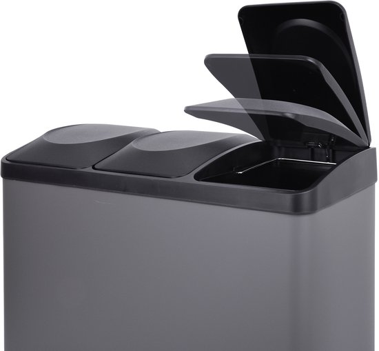SVITA TC3X15 Pedal Bin, 45 Litres, Grey, 3 x 15 Litres, Triple Waste Bin, 3 Dustbins, Waste Separation, Kitchen Bucket, Black SVITA TC3X15 Pedal Bin, 45 Litres, Grey, 3 x 15 Litres, Triple Waste Bin, 3 Dustbins, Waste Separation, Kitchen Bucket, Black
