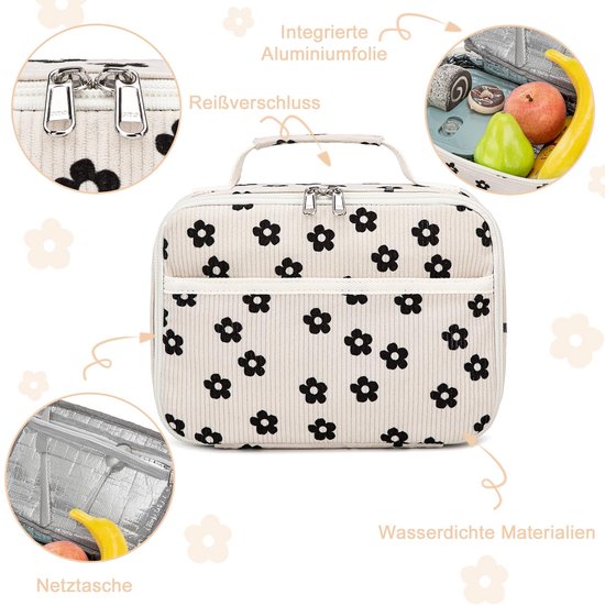 Kinder Koeltas - Isolerend met Rits 5 Liter - Voor School, Wandelen en Werk - Corduroy Bloem Beige van Kinder — afbeelding 4