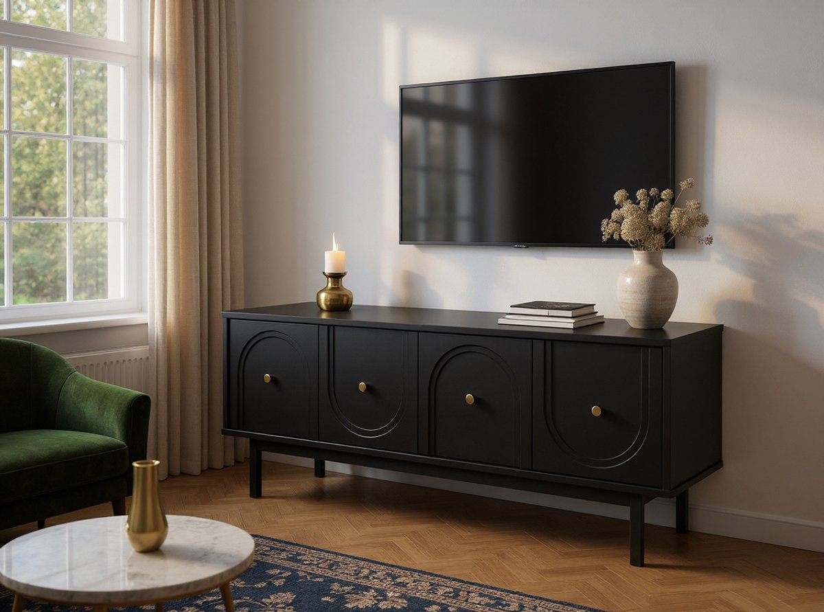 Meubel Square TV-meubel Berguno - Mat Zwart - 154 cm - Kast