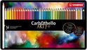 Verpakking met 36 STABILO CarbOthello krijt-pastel potloden in regenboogkleuren, met witte potlood.