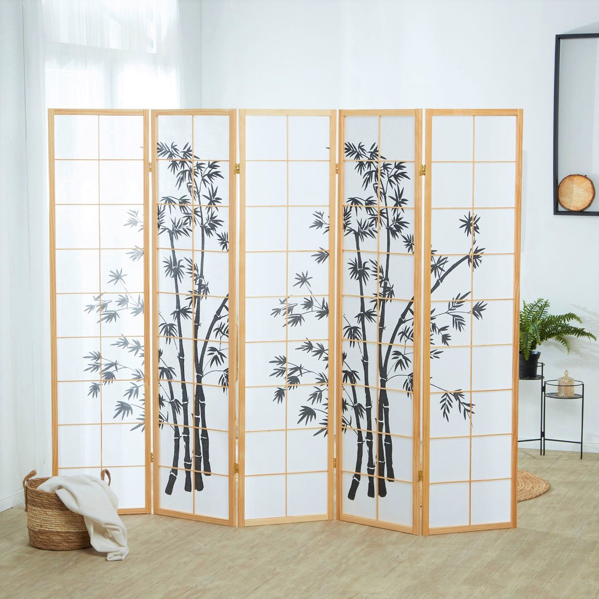 Homestyle4u Kamerscherm - 220x179 cm - bruin - 5-delig - bamboepatroon