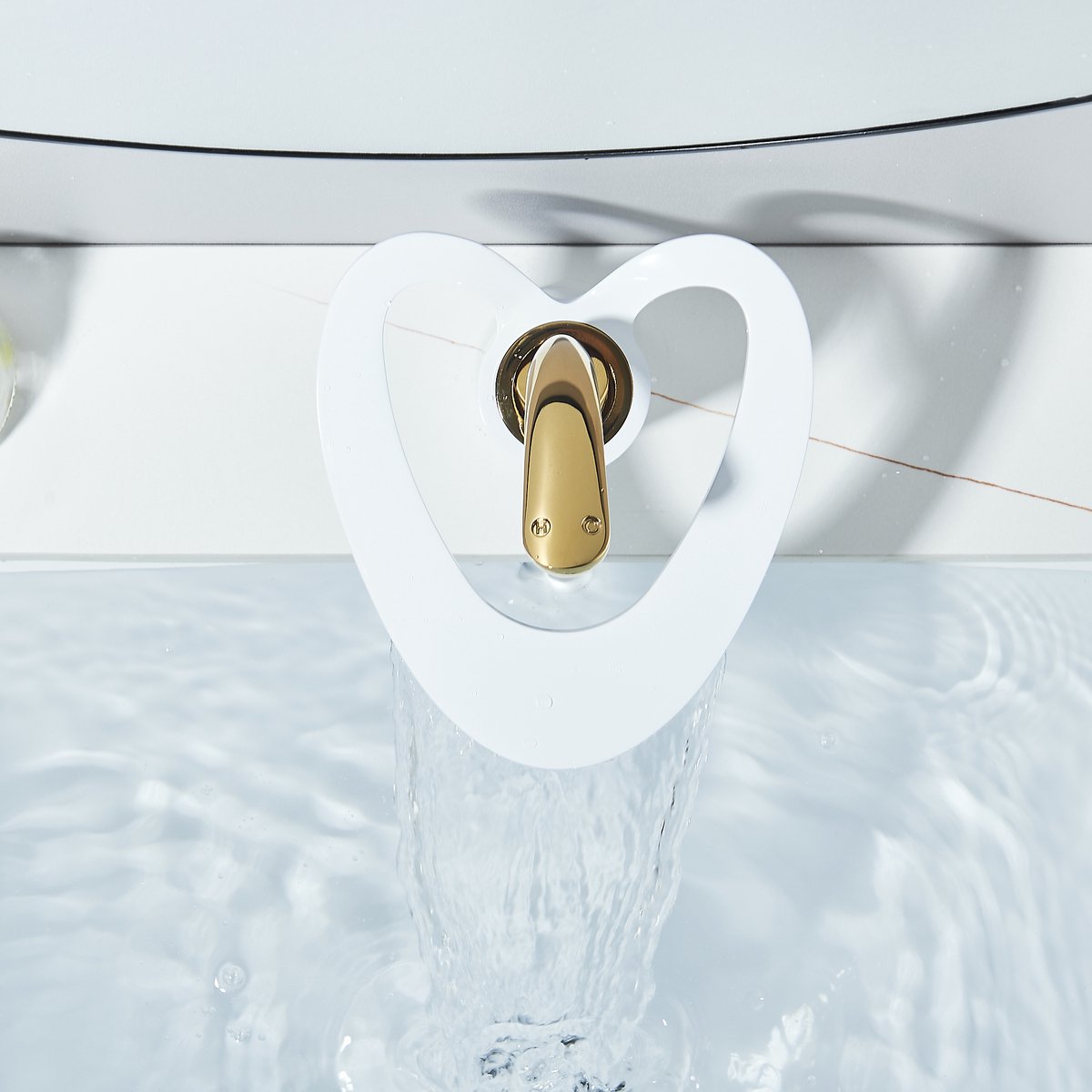 Badkamerkraan met cascade, wastafelmengkraan met eenhandige keramische klep voor regelbaar warm en koud water (wit)