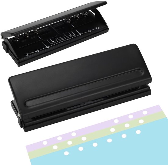 1 stuk - Verstelbare 6-gaats perforator - dagelijkse papier pons voor A5-formaat zes-ringbandplanners - navulpagina's - zwart - Papierpons - 6-gaats papierpons