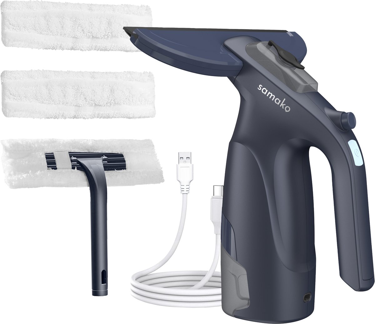 Elektrische Raamwisser CrystalClear - Ruitenreiniger USB Oplaadbaar - Ramenwasser met Afneembaar Reservoir - Sprayfunctie - Inclusief 2 Microvezeldoeken - Samako