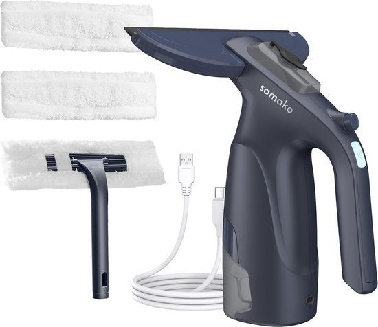 Elektrische Raamwisser CrystalClear - Ruitenreiniger USB Oplaadbaar - Ramenwasser met Afneembaar Reservoir - Sprayfunctie - Inclusief 2 Microvezeldoeken - Samako