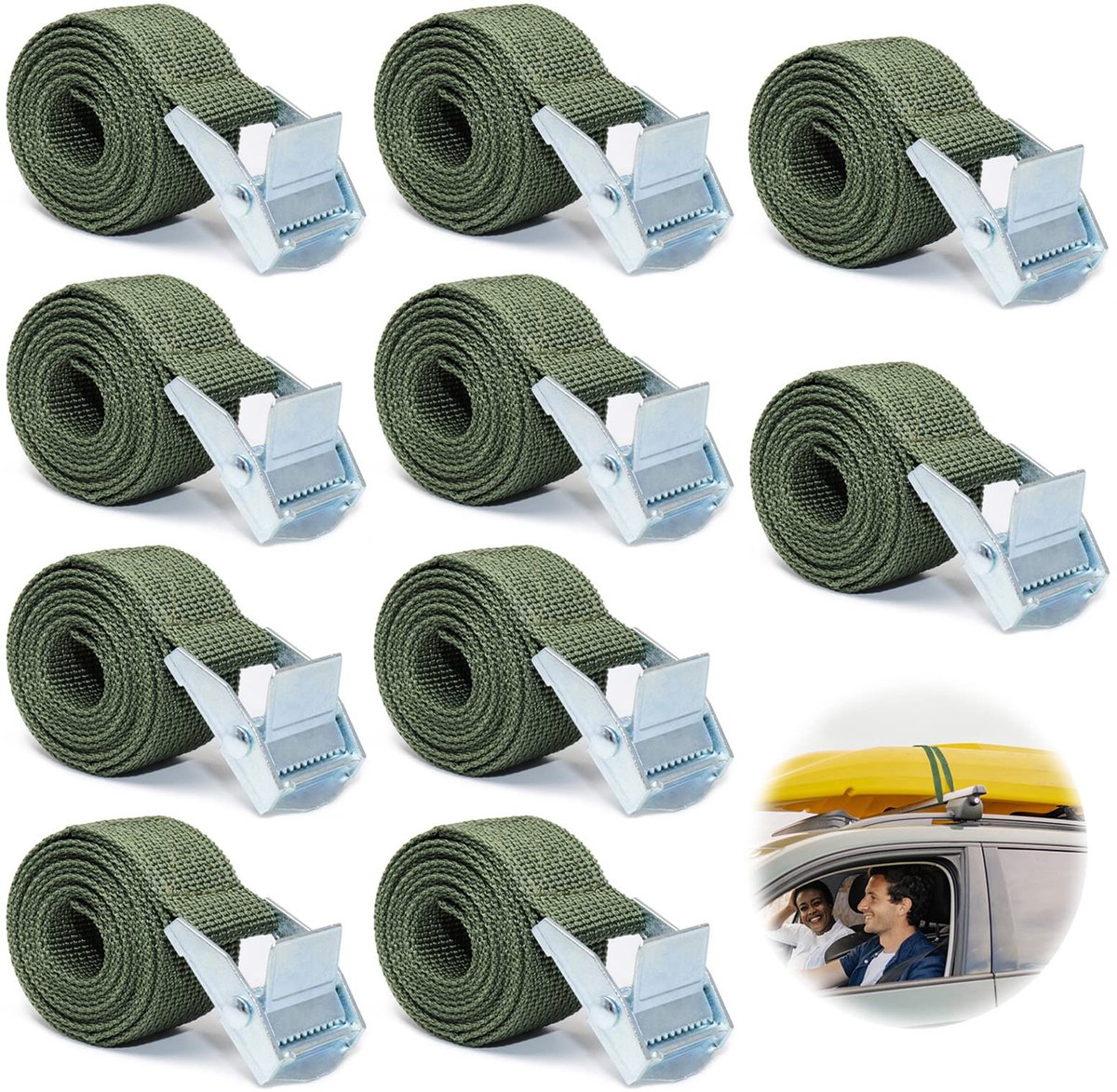 Korte Spanbanden met Klemgesp - Verstelbaar voor Fiets, Motor en Bagage - 2,5 cm x 1 meter - 10 stuks