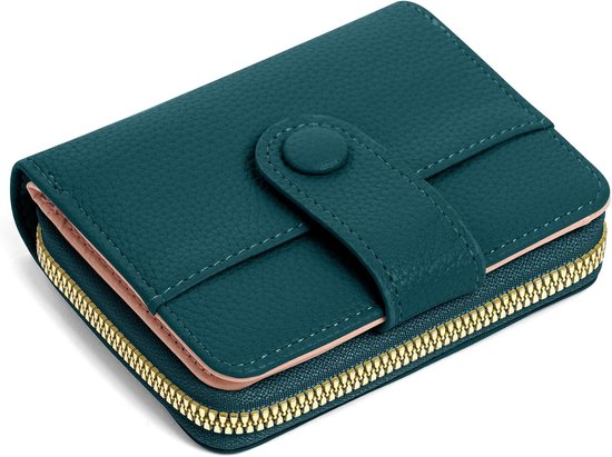 Portefeuille femme, portefeuille femme en cuir à compartiments multiples, portefeuille femme avec fermeture éclair, protection RFID, porte-carte bancaire avec fenêtre d'identification (bleu foncé)