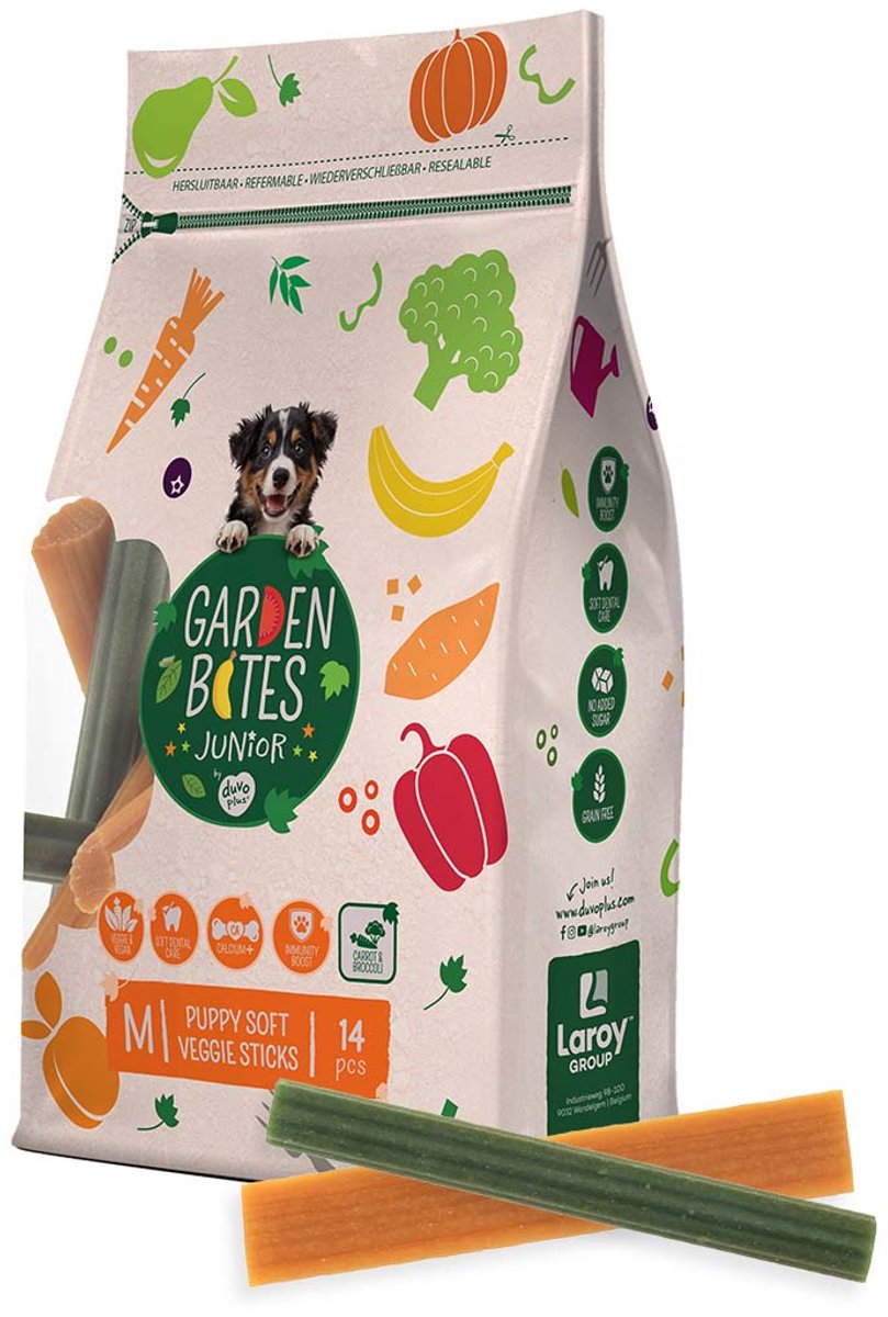 duvoplus Garden Bites - Soft Veggie Sticks Hondensnacks - Hondensnoepjes - Vegetarisch & Glutenvrij - Puppy Medium 14st